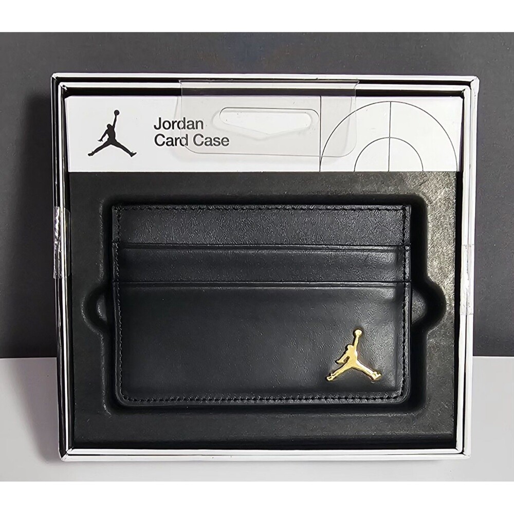 Nike Jordan Jumpman Ingot Card Case Black Gold Metallic Logo Nappa Leather NIB